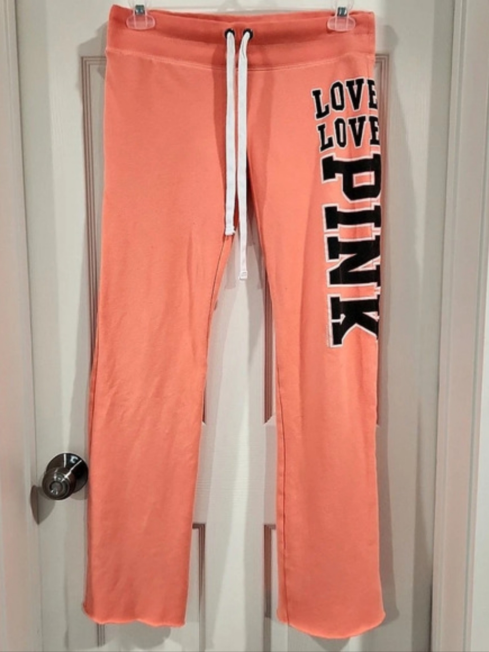 VTG Y2K Victorias Secret PINK Flare Sweatpants Orange Small Love Pink Campus